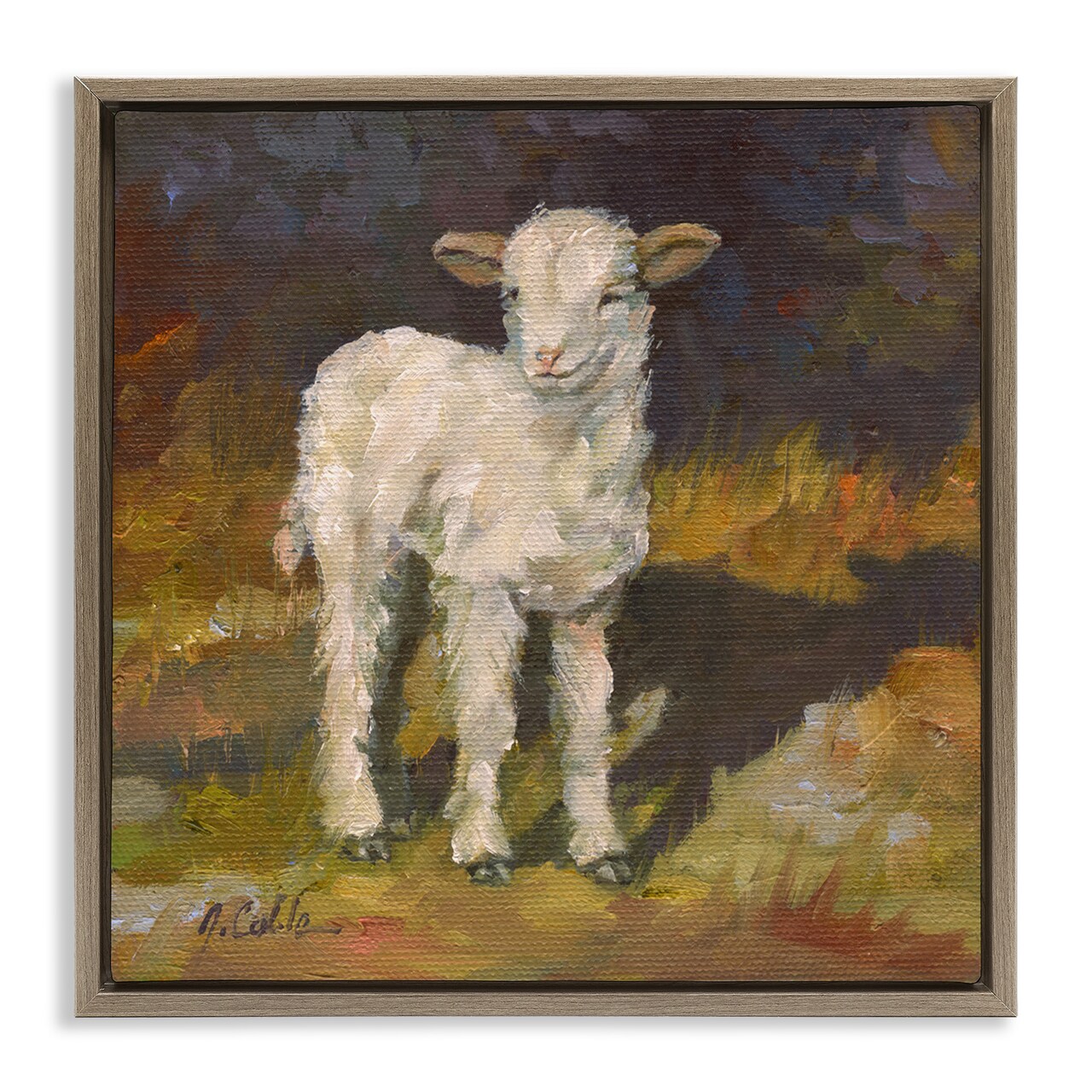 Stupell Industries Soft Baby Lamb Painting Framed Floater Canvas Wall Art